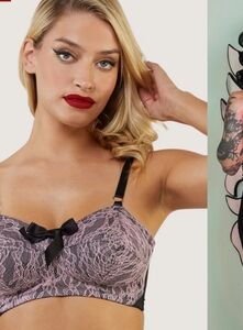 Bettie Page Pink and Black Lace Bralette
